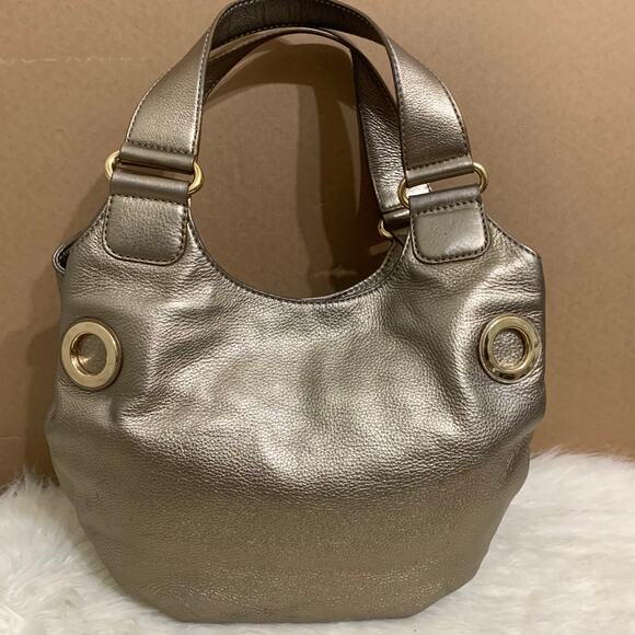 MICHAEL KORS Gold Metallic Leather Grommet Shoulder Tote Bag - Picture 8 of 16